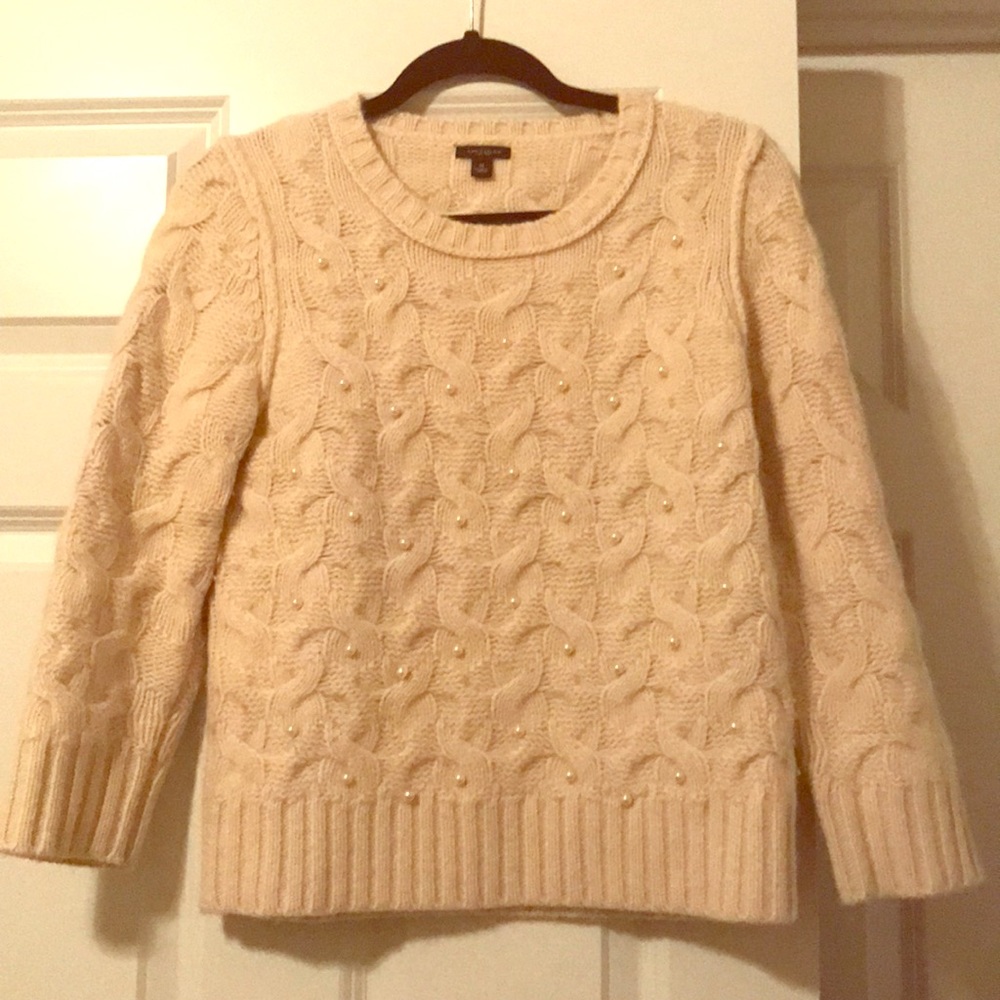 Ann Taylor cream sweater with pearl detailing